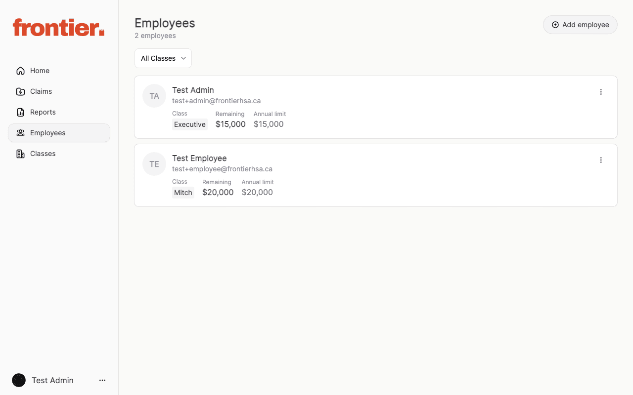 Class configuration or fallback employee-class assignment view.