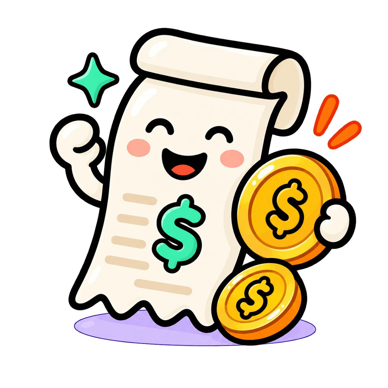 Illustration of a receipt and coins