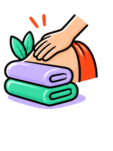 Illustration of massage therapy and folded towels
