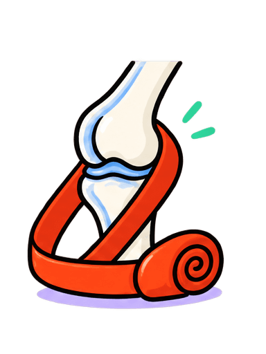 Illustration of a knee supported by a resistance band